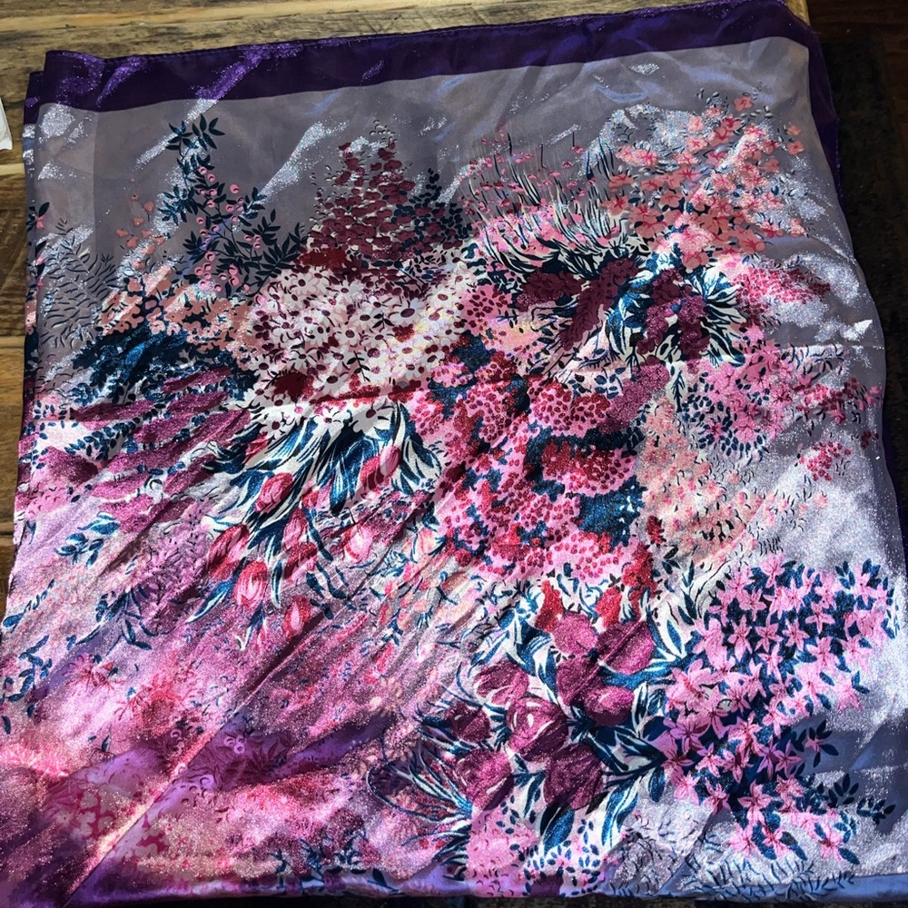 Floral Silk Scarf in Purple and Pink - Picture 2 of 4